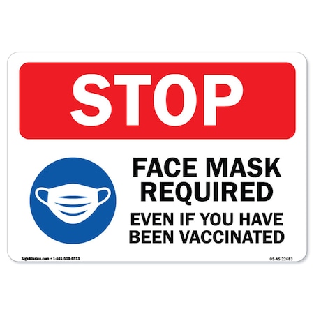 Signmission PSA Stop- Face Mask Required Even If You Have Been Vaccinated 36inX48in Wall Graphic, RD-3648-22683 OS-NS-RD-3648-22683